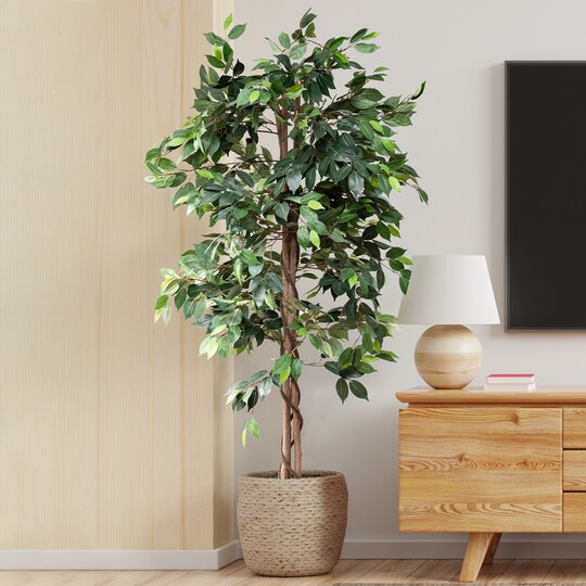 Artificial Trees for Home Decor Indoor - Fake Plants & Faux Plants Indoor - Fake Plants Tall Ficus Tree Artificial, Plants for Living Room Decor, Tall Fake Plants Indoor, Fake Tree Indoor - 6 Feet